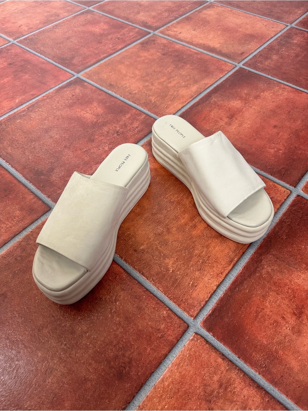 Free People Cream Platform Slide Sandals - Picture 2 of 11